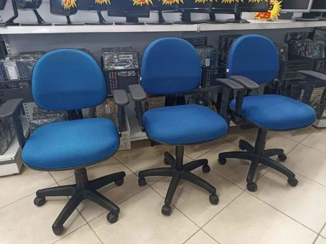 Cadeira para Escritório Azul com Rodinhas Apoio de braço Confortável Grande Quantidade