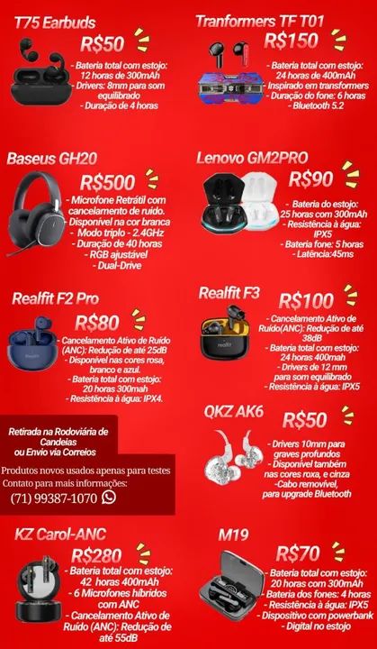 Fones de Ouvido bluetooth a partir de 50 reais