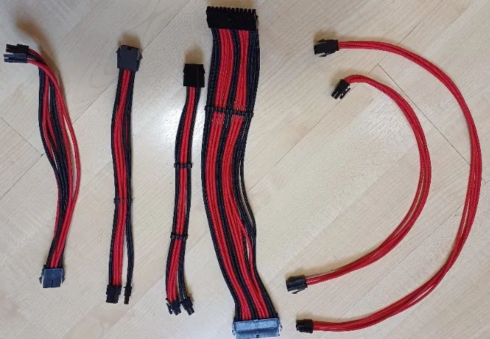 Kit 6 Cabos Sleeve Extensores Gamer vermelho + 4 Separadores - Foto 4