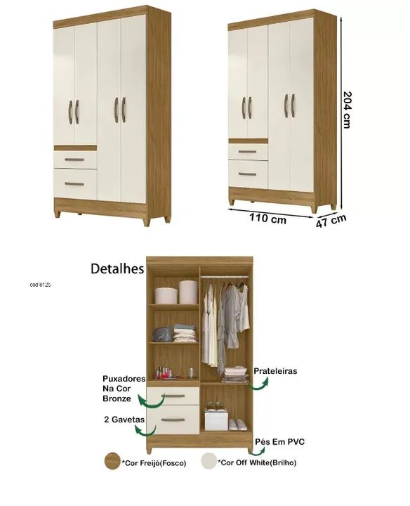 Guarda Roupa 4 portas Solteiro Novo Montagem Gratuita - Foto 2