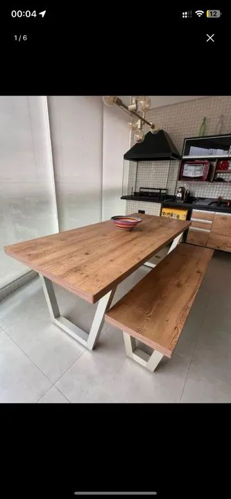 Mesa estilo industrial com banco - mesa para área gourmet