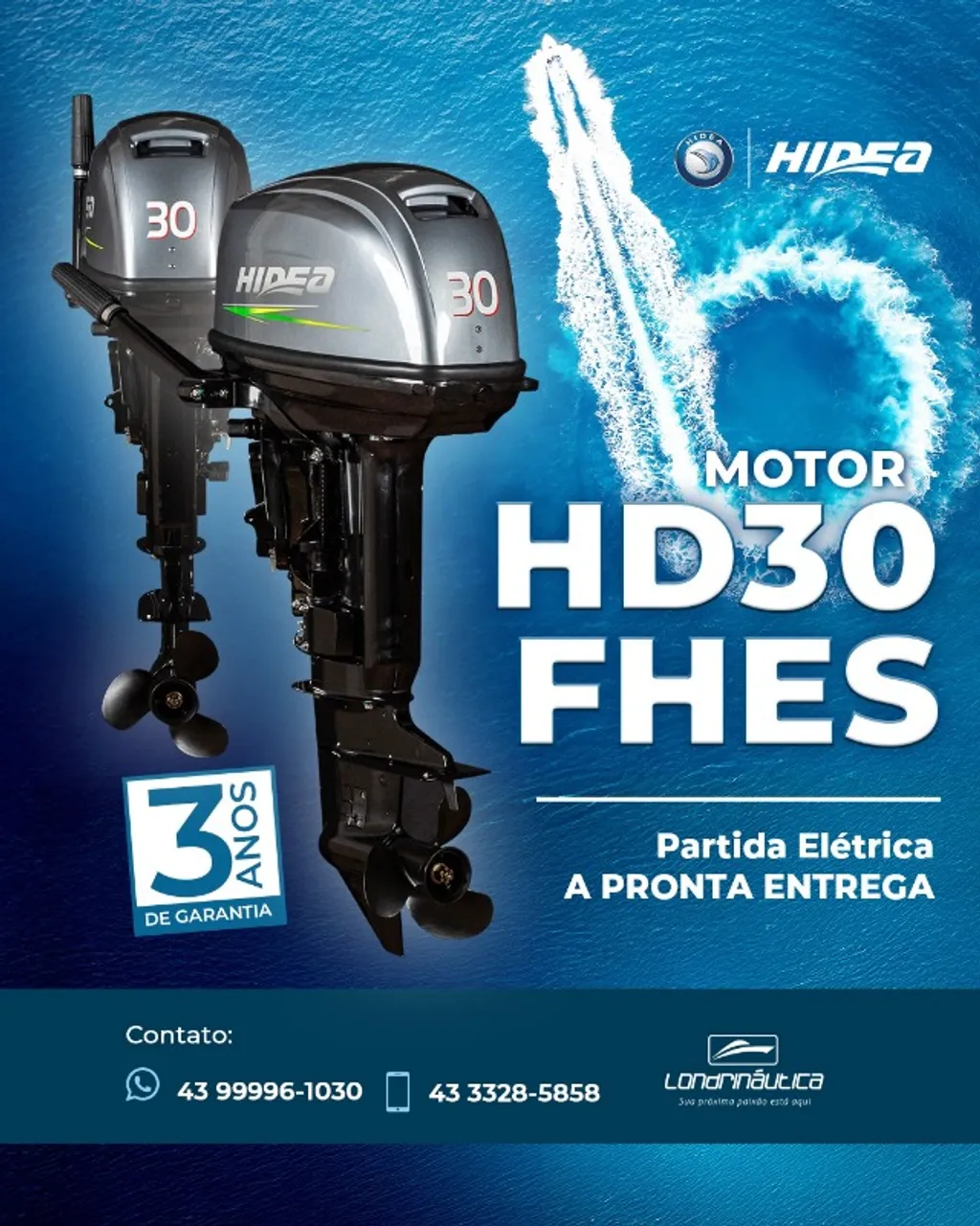 MOTOR DE POPA HIDEA 30 HP, PARTIDA ELETRICA ,2 TEMPOS