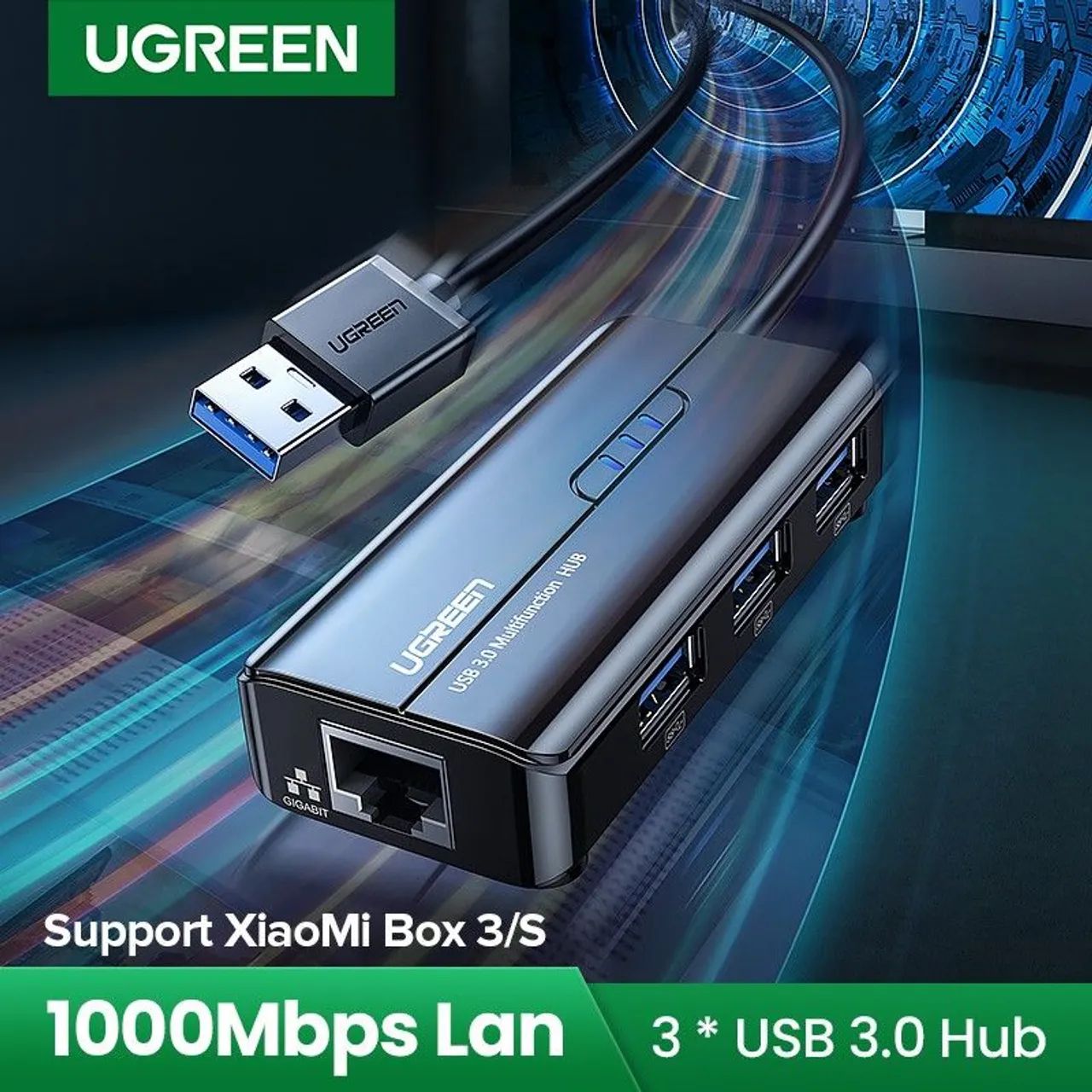 Hub Ugreen USB 3.0 + RJ45 ethernet<br>Produto Novo original