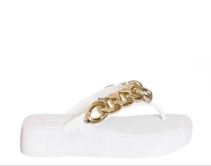Chinelo Plataforma Branco com Detalhe Dourado