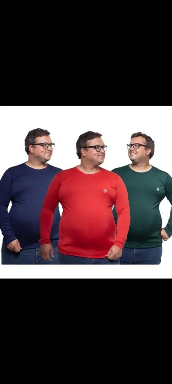 Camiseta manga longa azul marinho Plus Size - Foto 2