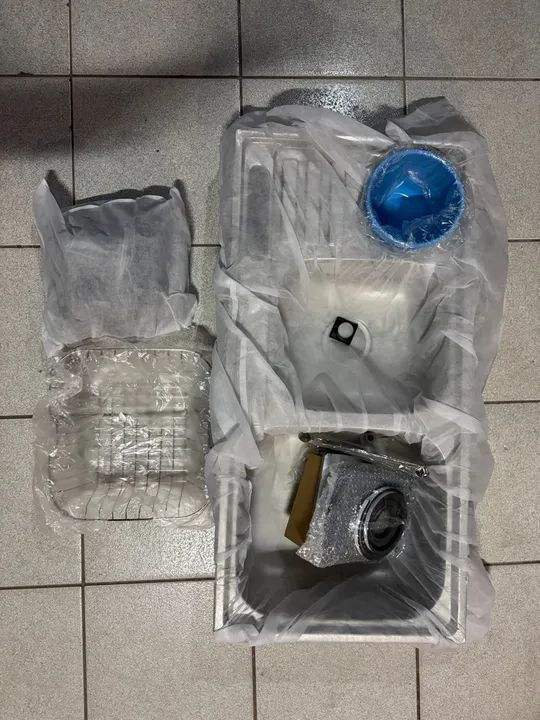 Cuba Dupla Gourmet para Cozinha com Acessórios e Lixeira Aço Inox 201 92x45cm - Foto 5