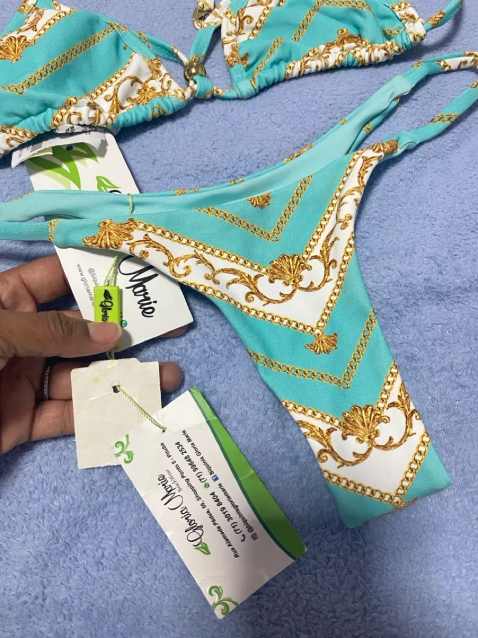 Biquíni estampado azul e dourado Gloria Marie