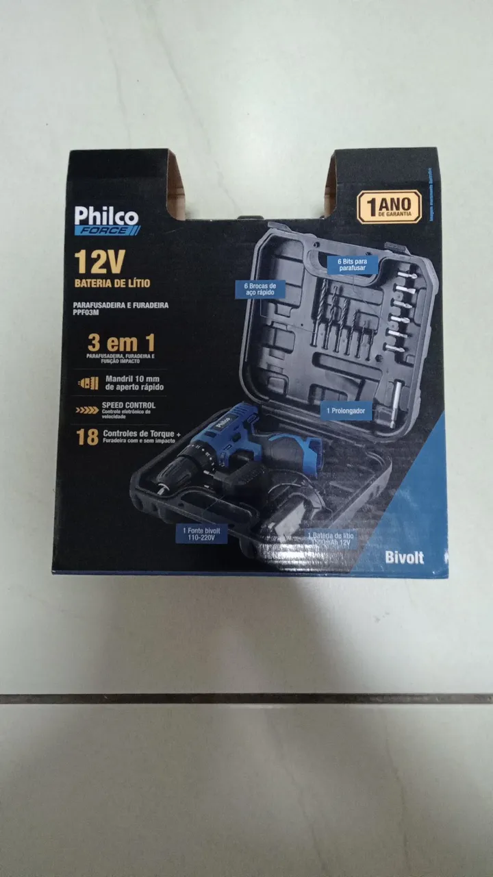 Furadeira/Parafusadeira Philco Force 12V com Kit