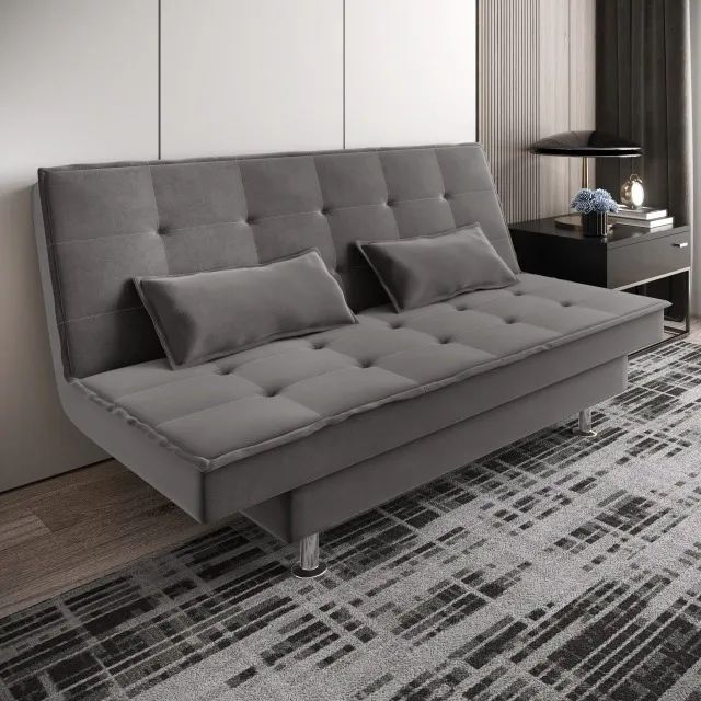 Sofá Cama Suede Cinza NOVO PRONTA ENTREGA