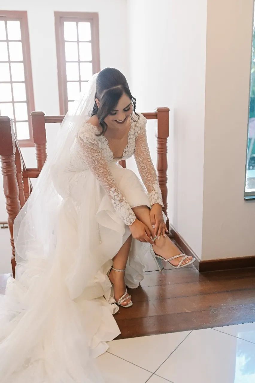 Salto noiva prateado com glitter e strass - Foto 5