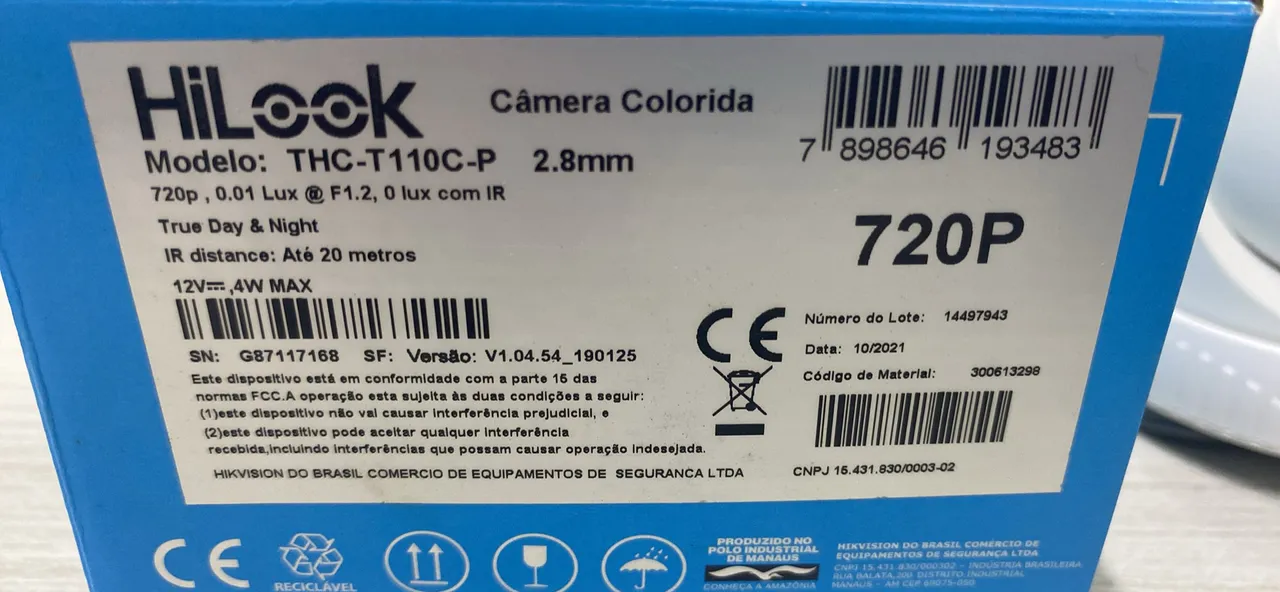 Câmera de Segurança HiLook 720p Colorida 2.8mm