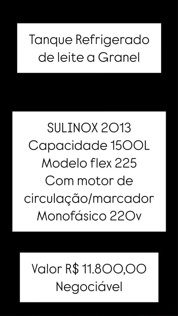 Tanque Refrigerado de Leite a Granel 1500L - Sulinox