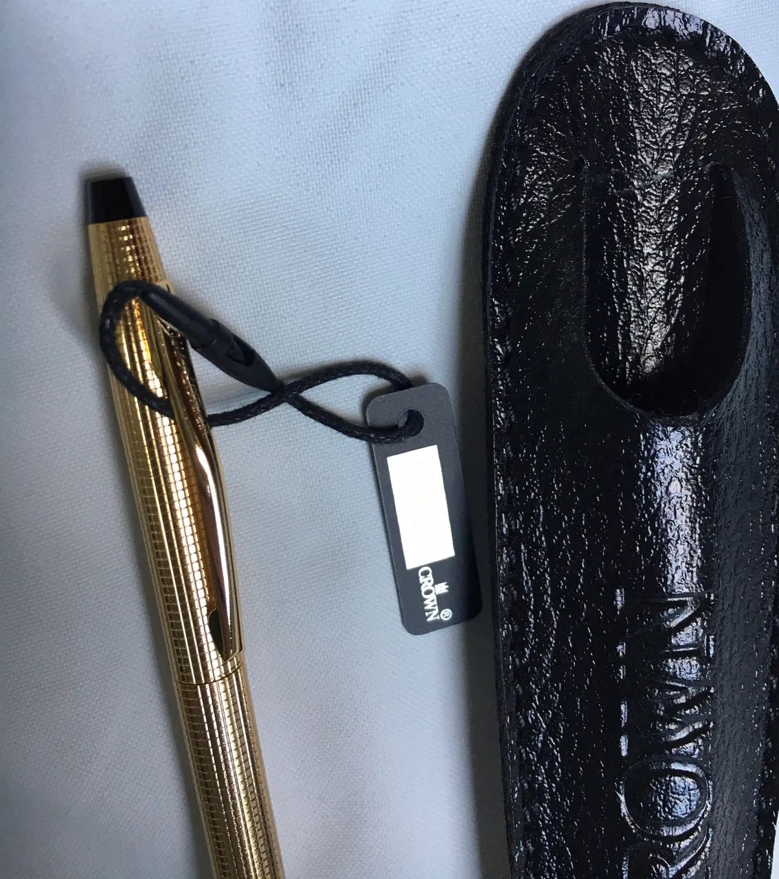 CANETA CROWN LUXO NOVÍSSIMA CASE COURO DOURADA LINDA - Foto 6