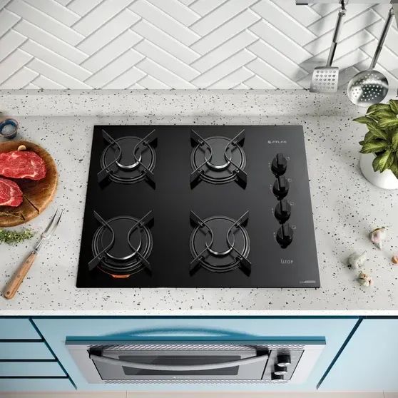 Cooktop Atlas 4 Bocas Gás Chama Tradicional Vidro Preto - Foto 2