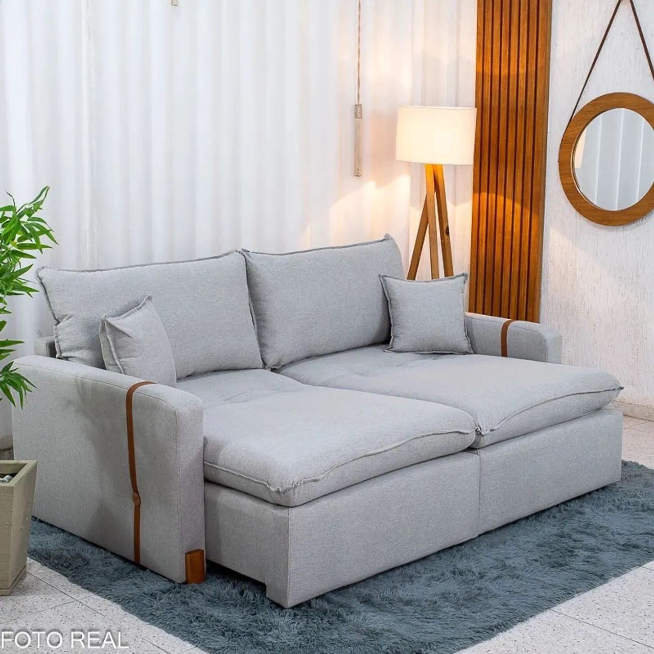 Sofá Cama Retrátil Zara 2.00m Linho Cinza rf65