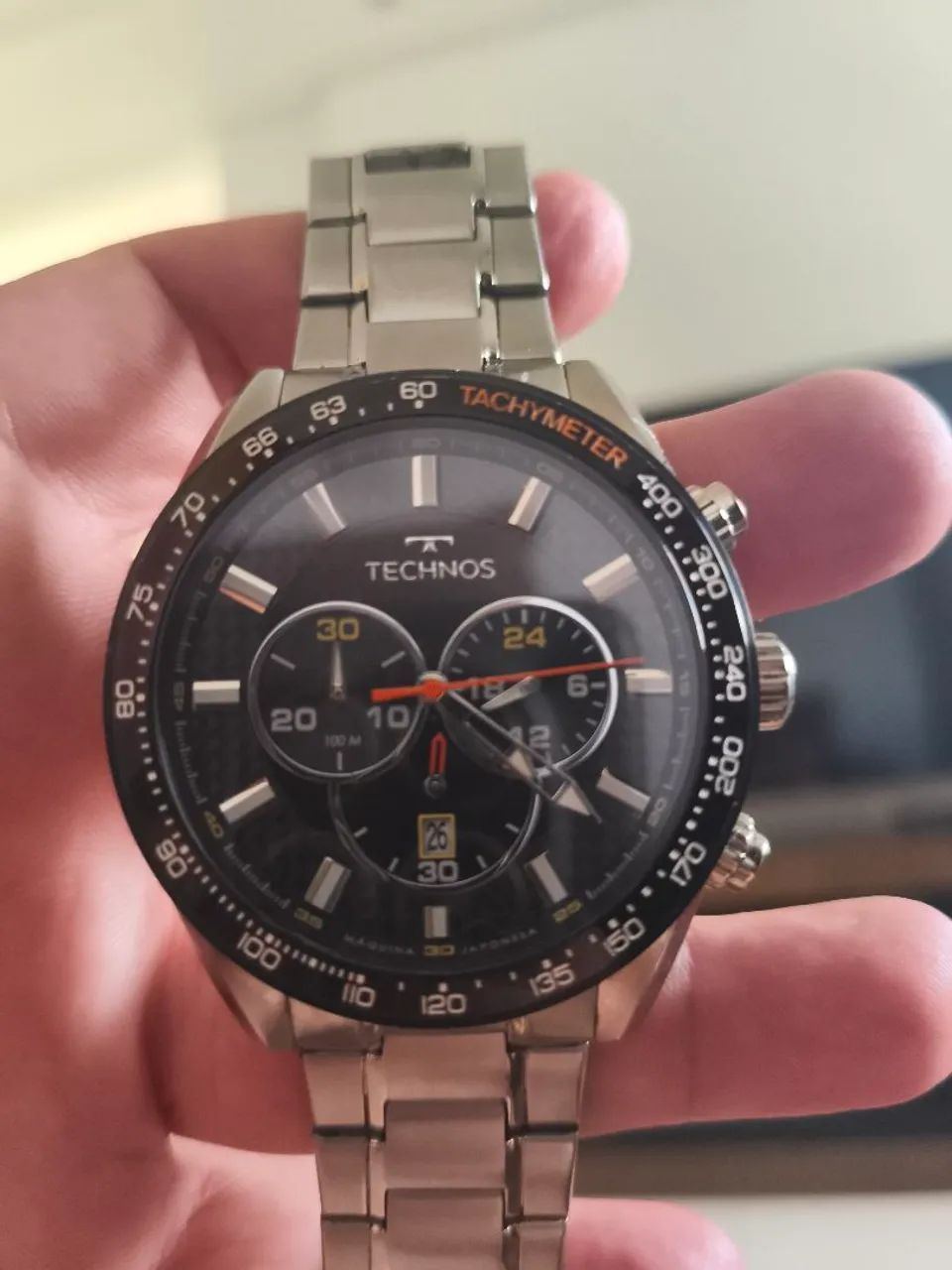 Kit Relógio Technos Masculino Cronógrafo Com Pulseira de Aço Prateada e Bisel Preto - Foto 3