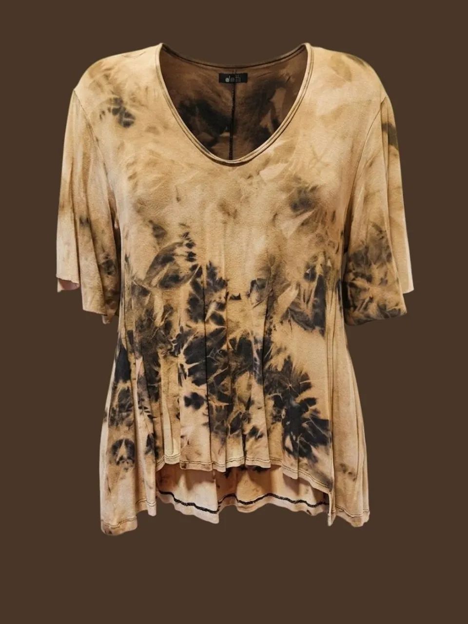 BLUSA MALHA ALGODÃO ELASTANO TIE DYE TONS DE MARROM - Foto 2