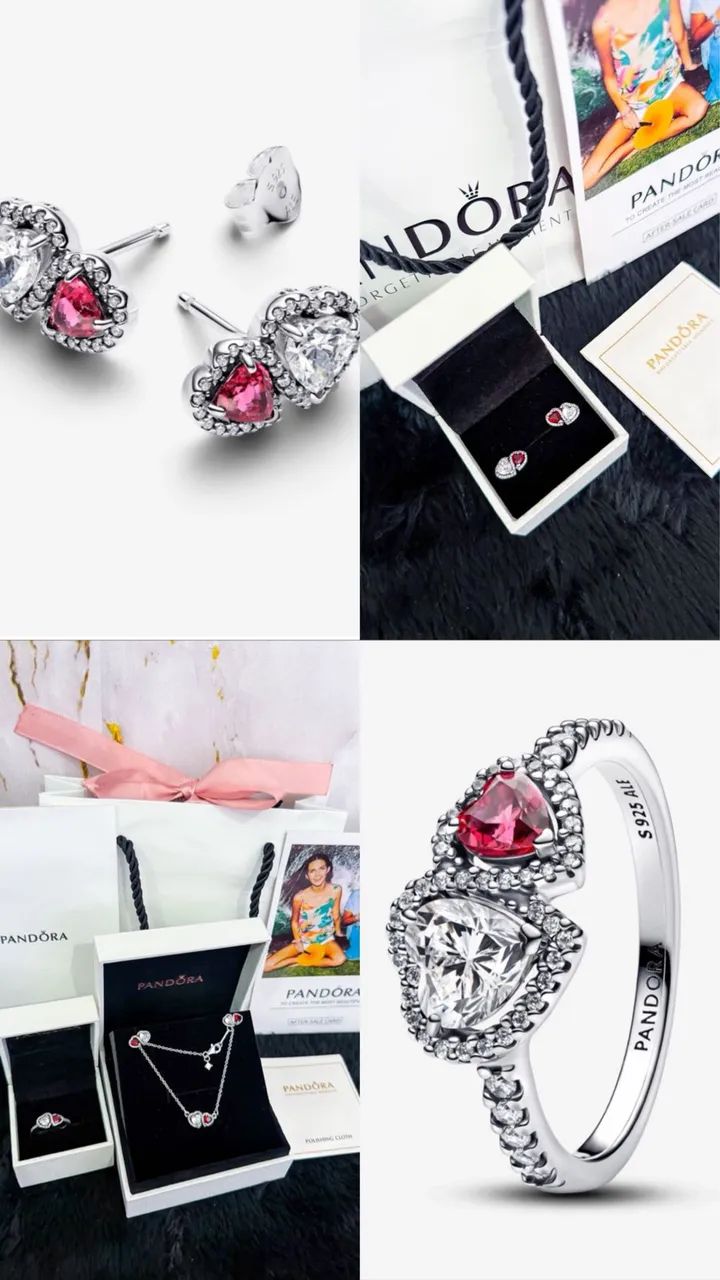 Conjunto Pandora dois corações brilhante 