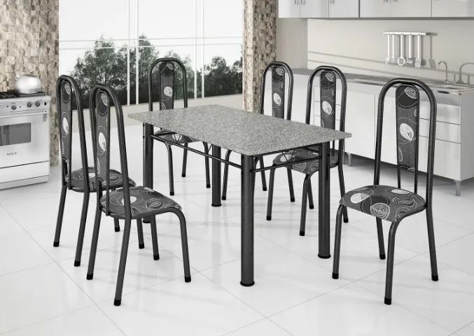 mesa de granito com 6 cadeiras vitoria