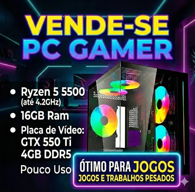 PC Gamer Ryzen 5 5500 | 16GB RAM | GTX 550 Ti 4GB | Pouco Uso