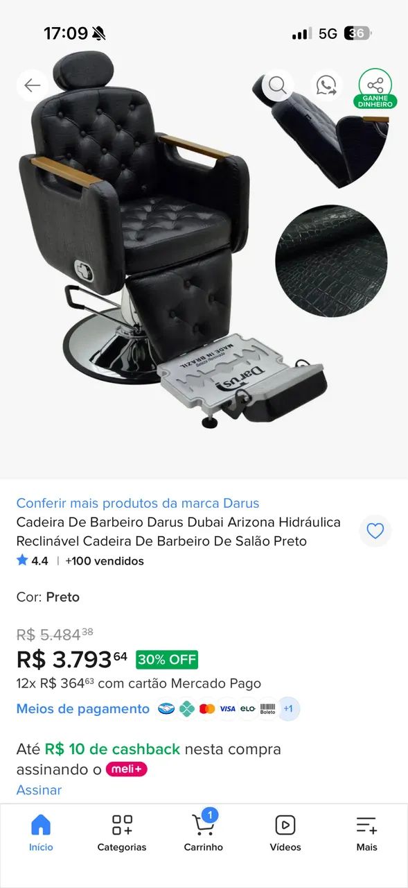 Vendo cadeiras de barbeiro Darus Dubai