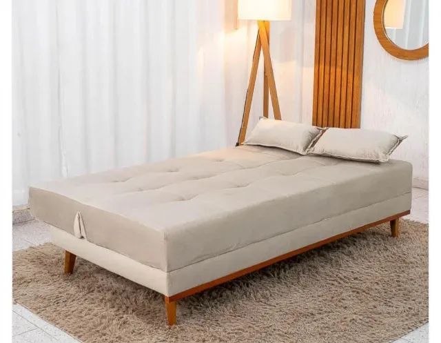 Sofá cama inove bege veludo  - Foto 2