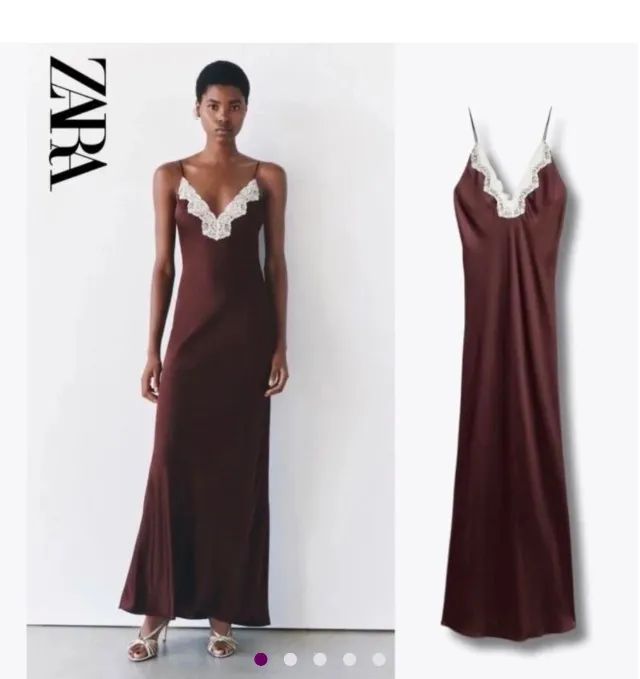 Vestido Cetim Zara marrom