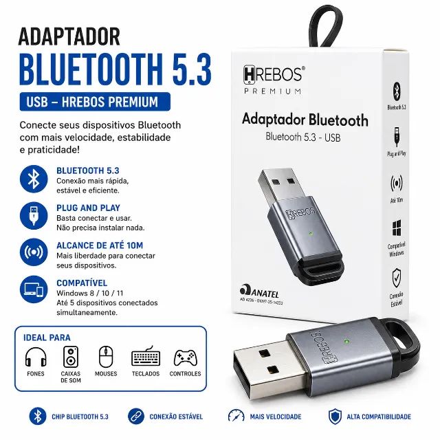 Adaptador Bluetooth 5.3 HREBOS Premium