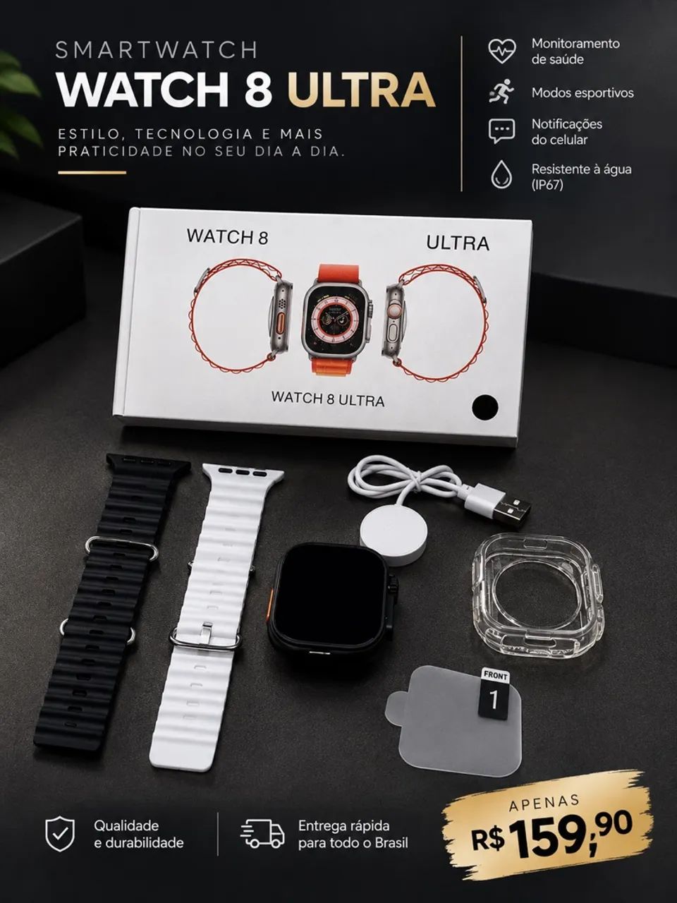 Relógio Smartwatch Watch 8 Ultra + Pulseiras e Acessórios 