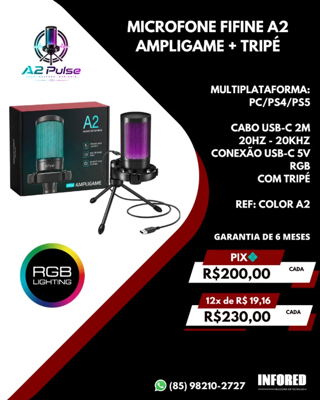 Microfone Fifine AmpliGame A2 + Tripé