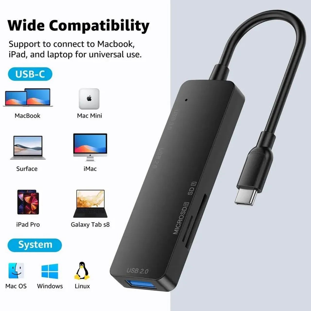 Hub Tipo-C para para cartão de memória SD TF  e usb 