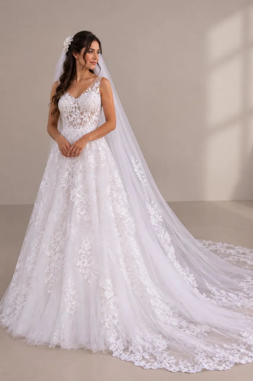 Vestido de noiva com véu