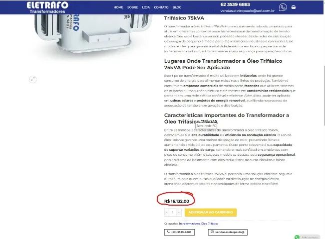 Transformador Trifásico 75KVA a Óleo - Novo - Ainda se encontra na fábrica em SP - Foto 2