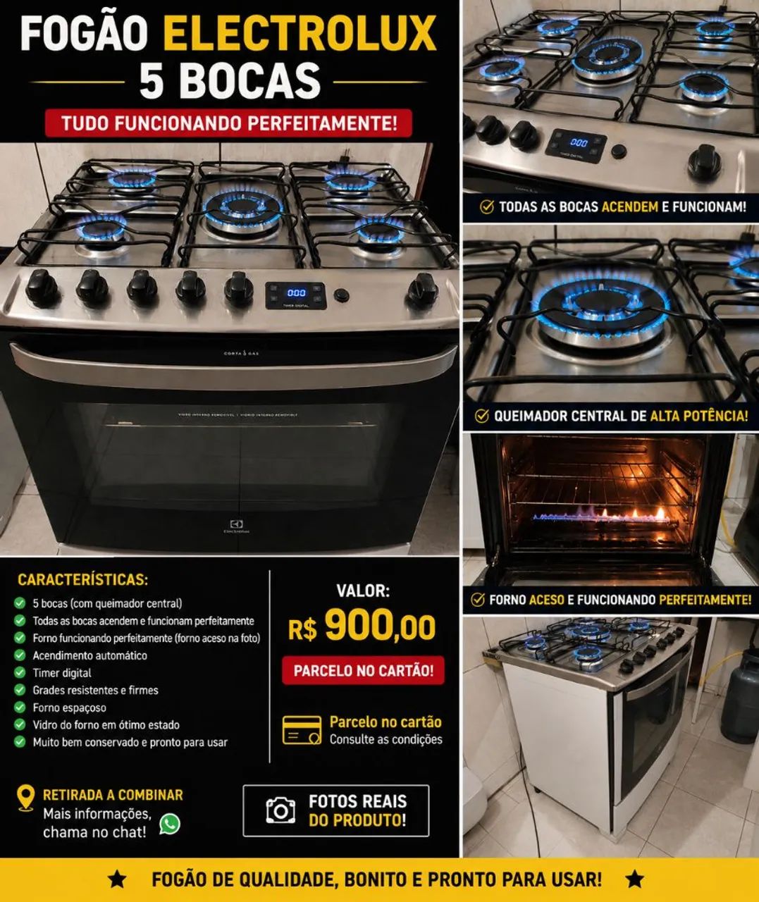 Fogão da Eletrolux com 5 bocas tudo funcionando bem 
