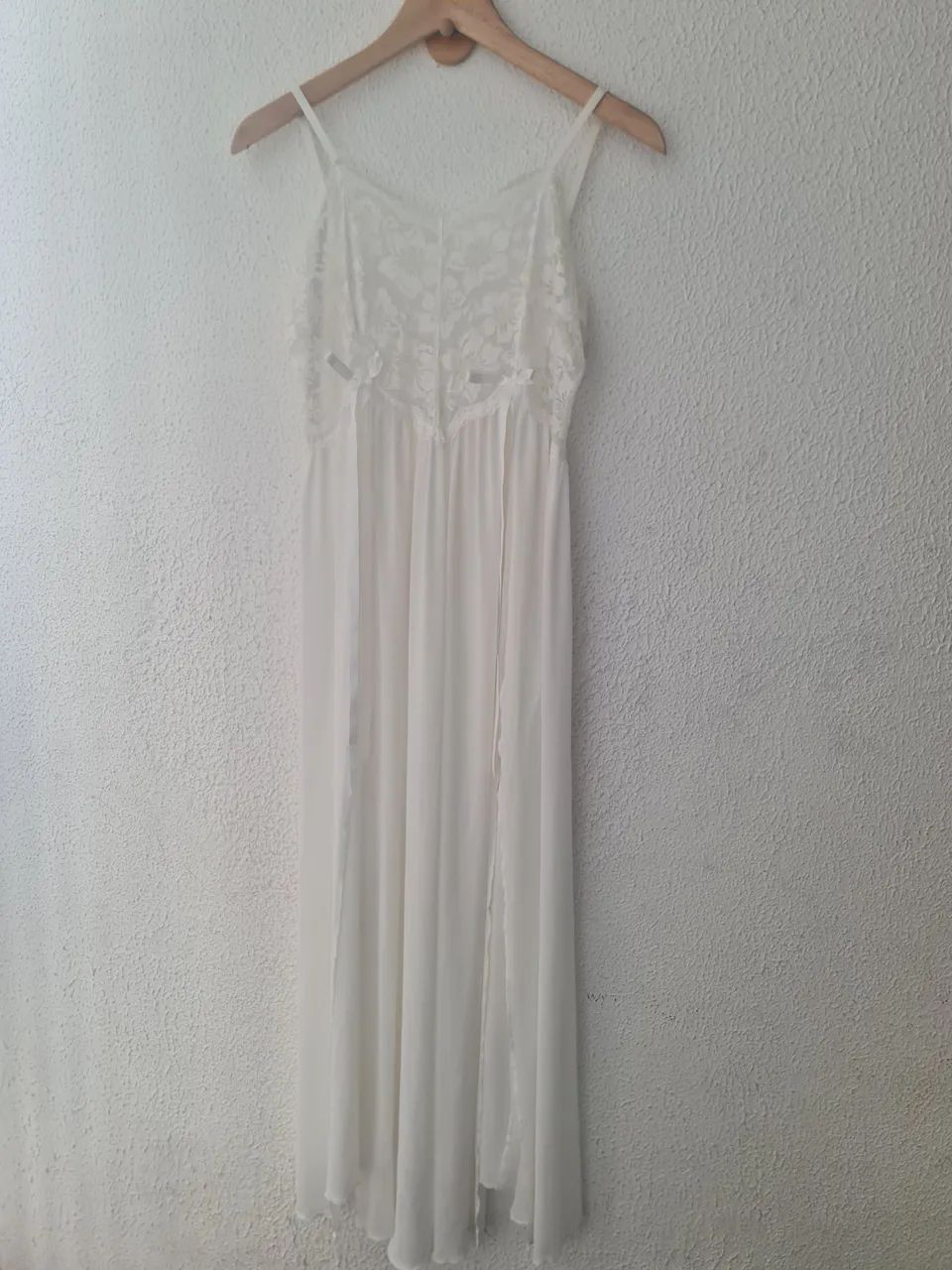 camisola longa vintage fruit de lá passion branca com renda  m - Foto 2