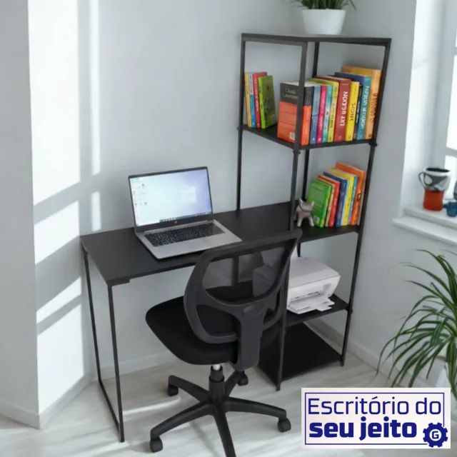Escrivaninha Industrial NOVA Mesa com Estante Multiuso para Computador Notebook de Estudo - Foto 3