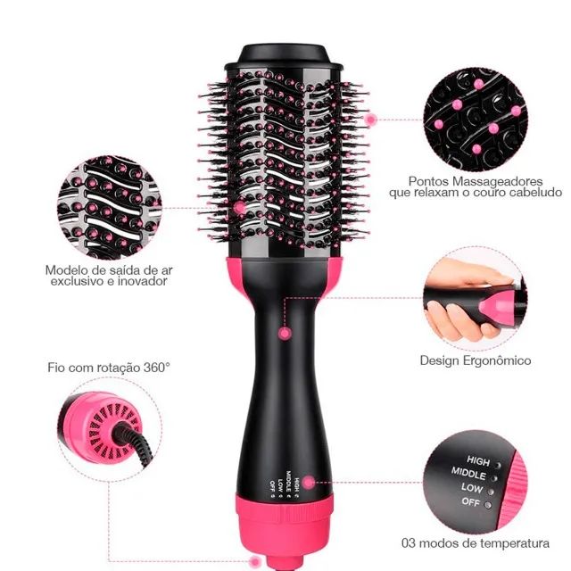 ? Escova Secadora 3 em 1 Profissional Seca Alisa e Modela - Foto 2