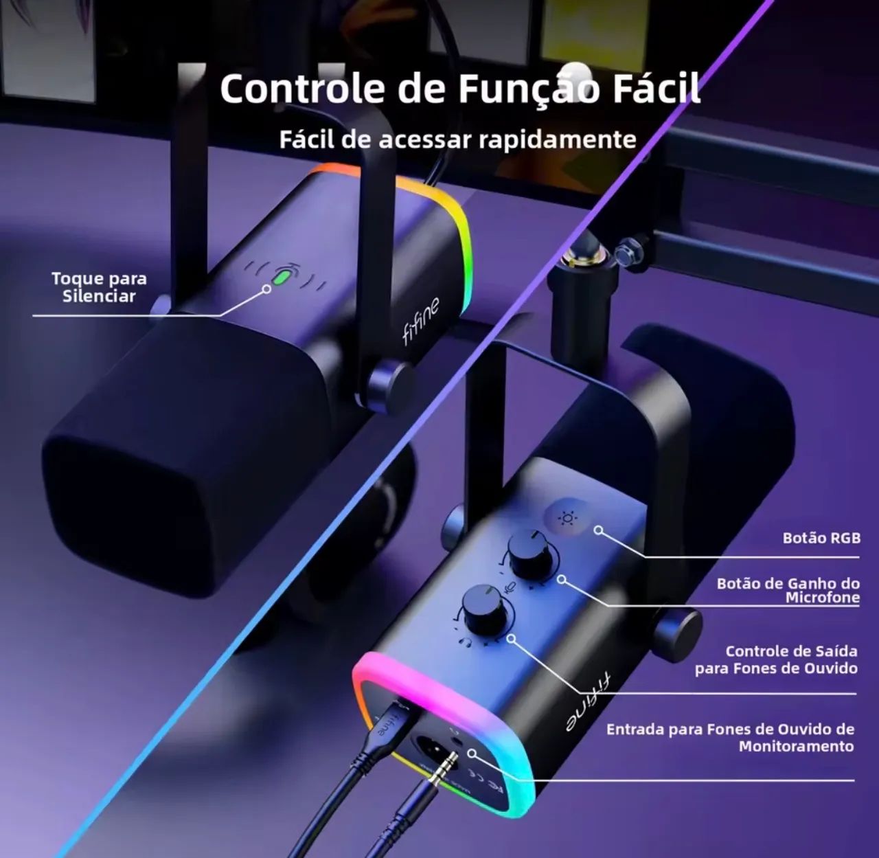 Microfone FIFINE AM8T RGB USB XLR com Braço Articulado - Foto 2