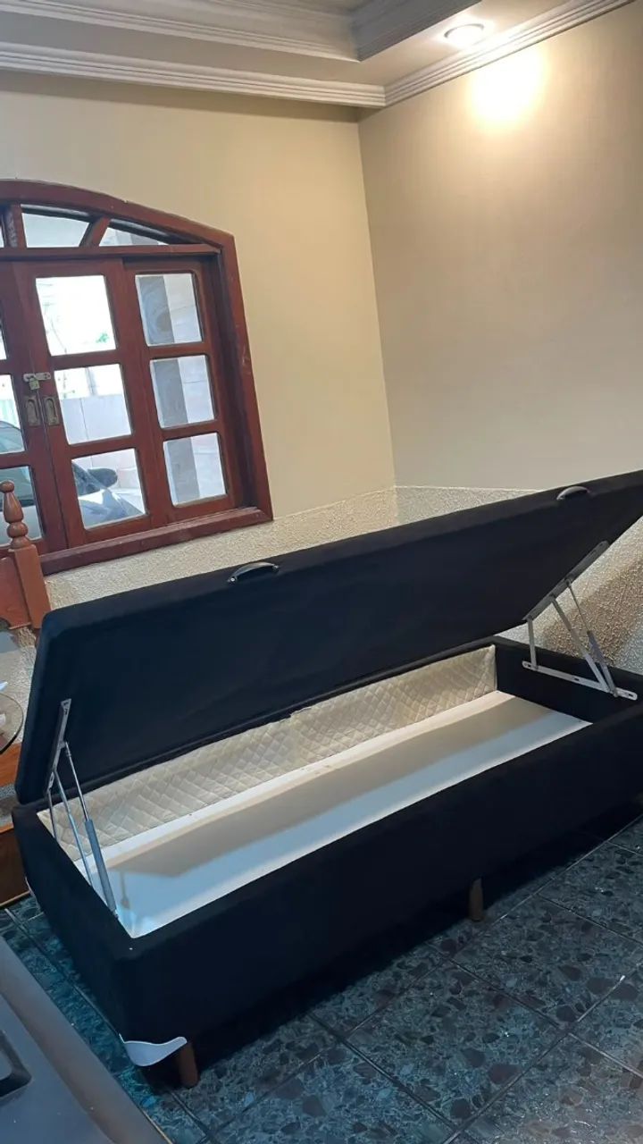 Cama Box Solteiro com Baú, Colchão e Cabeceira Estofada - Foto 5