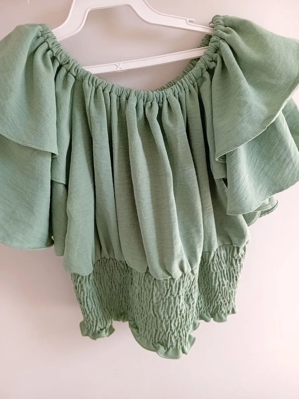 Cropped verde ombro a ombro com mangas bufantes 12 - Foto 2