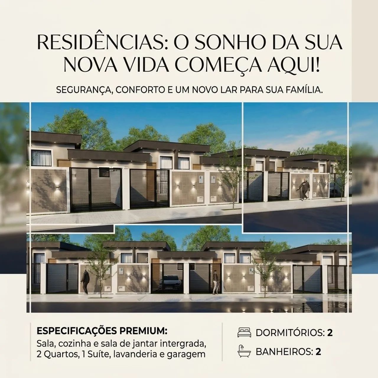 Casa Germinada 2 Quartos (1 Suíte) 59m² ? Pronta p/ Energia Solar e Carro Elétrico 