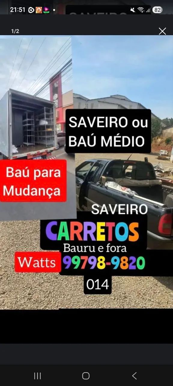 Carreto em Bauru saveiro e caminhão baú médio 