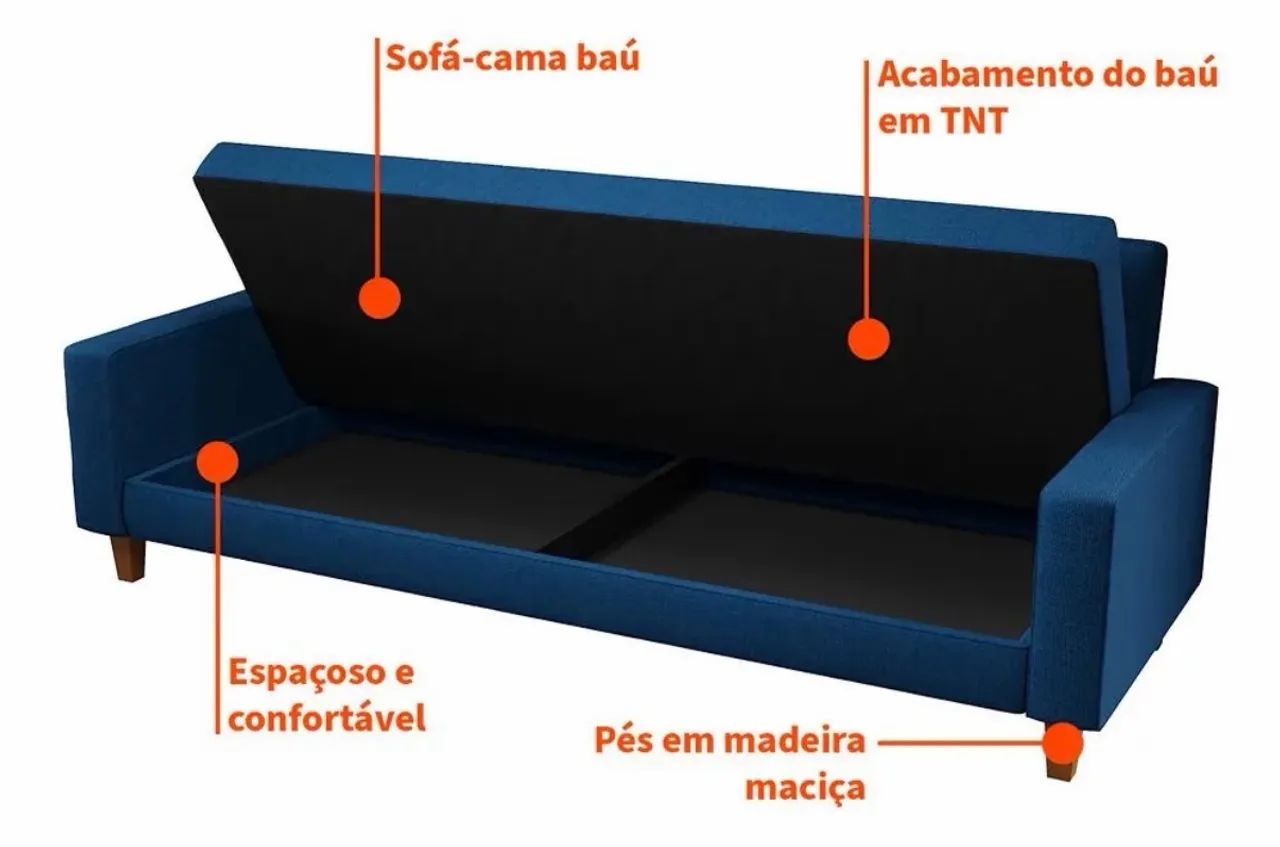 OFERTA! Sofá-Cama 3 Lugares com baú espaçoso: Conforto e Praticidade - Foto 3