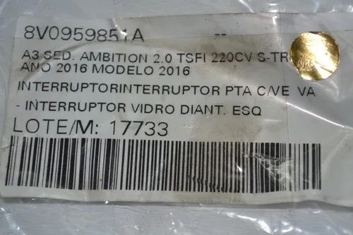 Comando Vidro Dianteiro Esquerdo Audi A3 2016 Original - Foto 5