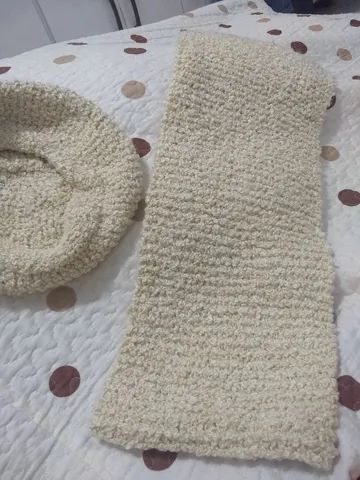 Boina e cachecol ? cor bege ou cru - Foto 2