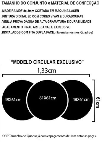 Lindos Quadros Decorativos - Conjunto 3 Peças Circulares - Modelo Exclusivo Frete Grátis <br>