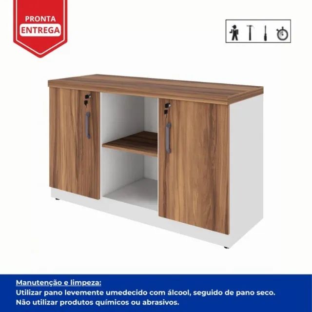 Armário Baixo Credenza 1,20x0,73x0,45m Nogal Sevilha/Branco Moderno Funcional 34312 - Foto 4