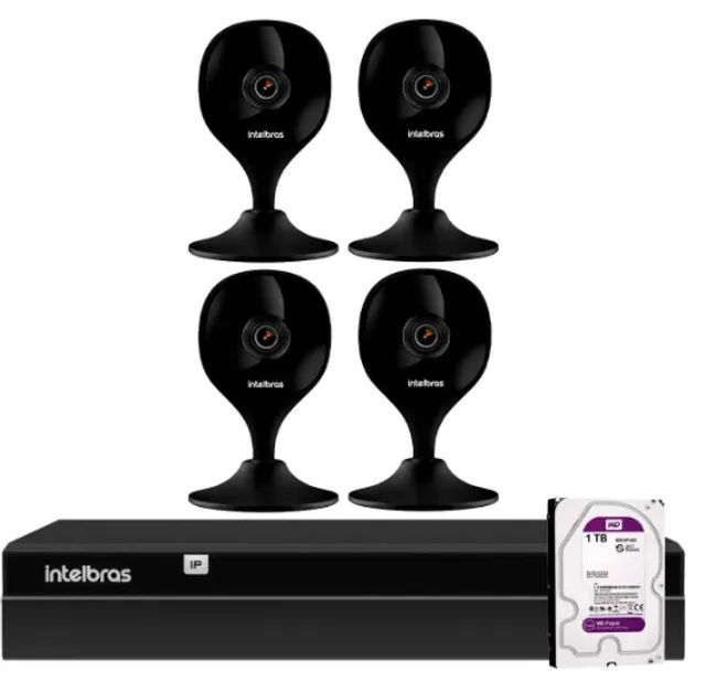 Kit 4 Câmeras iMx C Black Intelbras com Aúdio e Inteligência Artificial + Gravador Digital