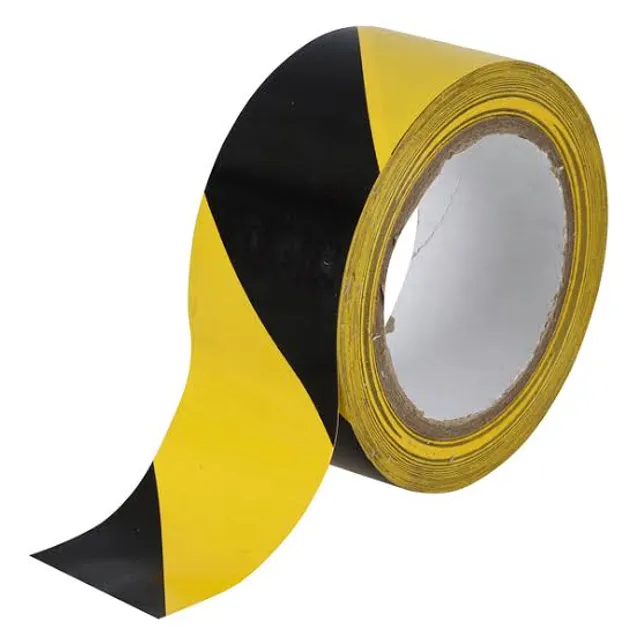 Fita Autoadesiva 50x100m Advertência Zebrada Preto e Amarelo