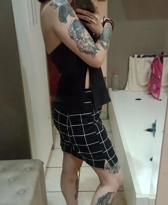 Saia xadrez preta e branca - Foto 4